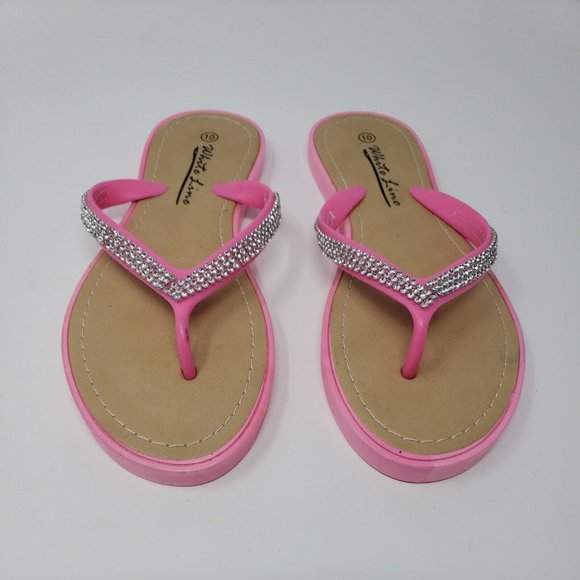 White Line Pink Thong Flip Flop Size 10 - Picture 2 of 6